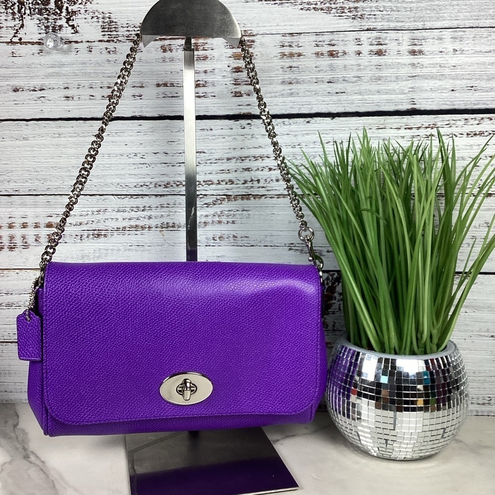 Coach F34604 Hand Shoulder‎ Bag Clutch Vibrant Purple Satchel Purse guc